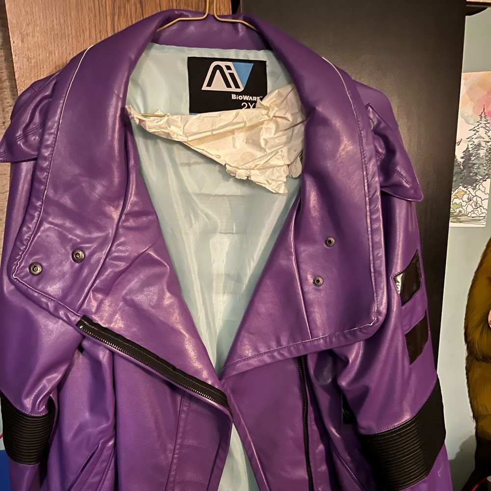 BioWare Mass Effect Andromeda PeeBee Cyberpunk Faux Leather Purple Jacket 2XL